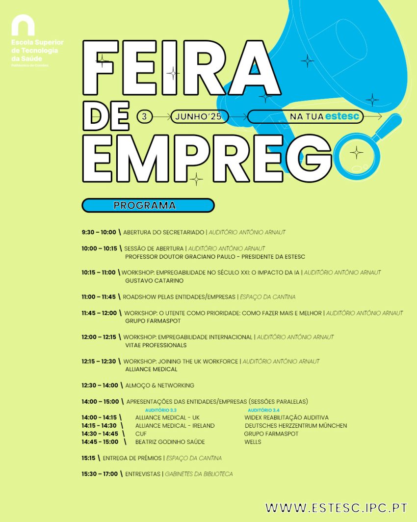 ESTeSC-IPC promove Feira de Emprego dedicada aos estudantes e diplomados da área da saúde