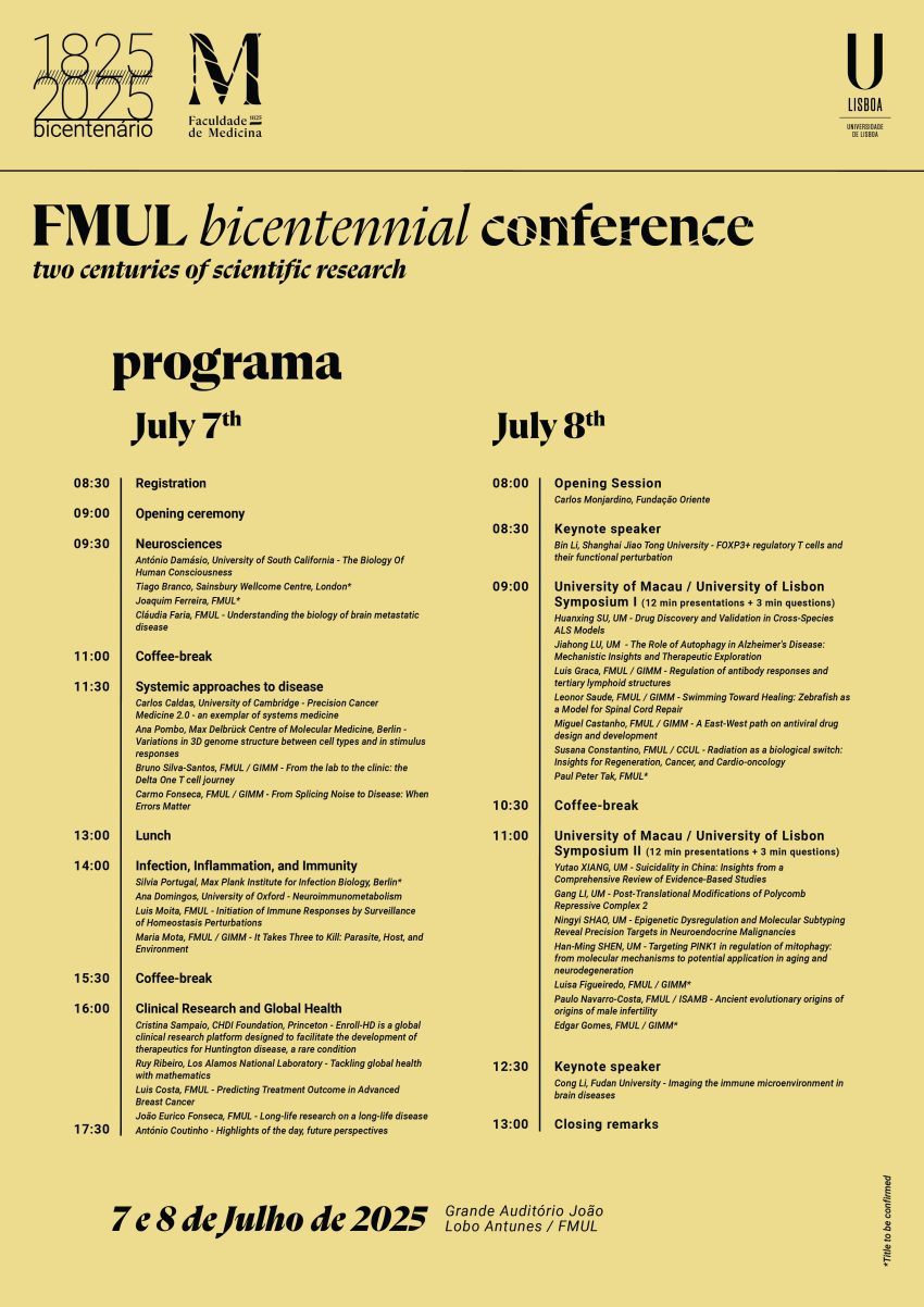 António Damásio na Bicentennial Conference da Faculdade de Medicina da Universidade de Lisboa