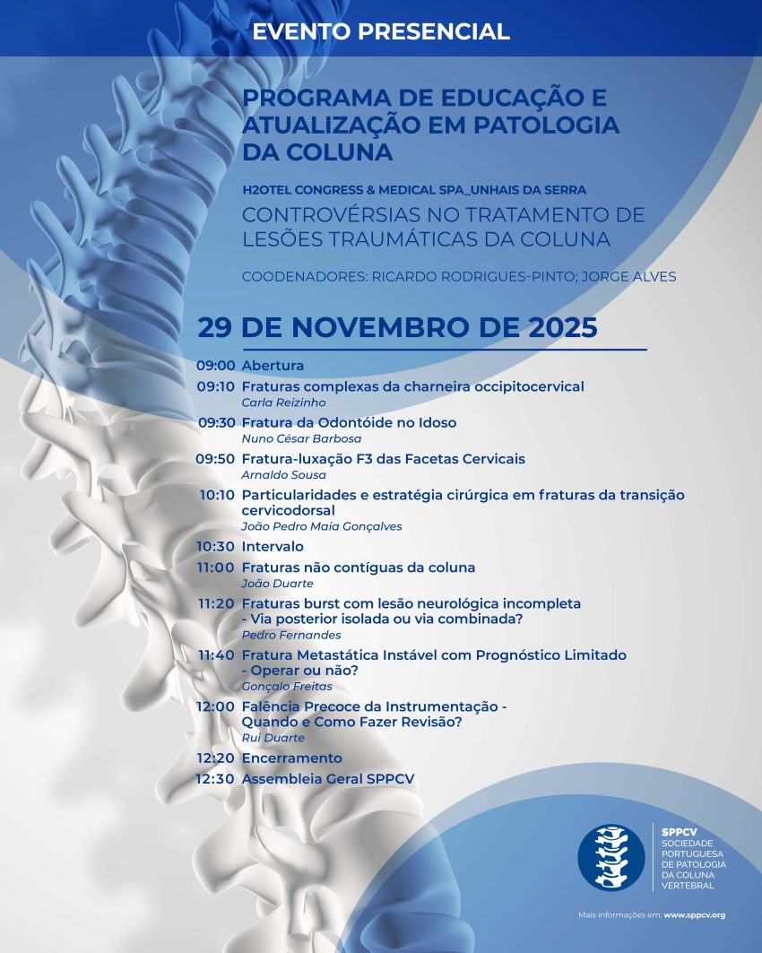 SPPCV promove sessão científica dedicada às Controvérsias no Tratamento de Lesões Traumáticas da Coluna