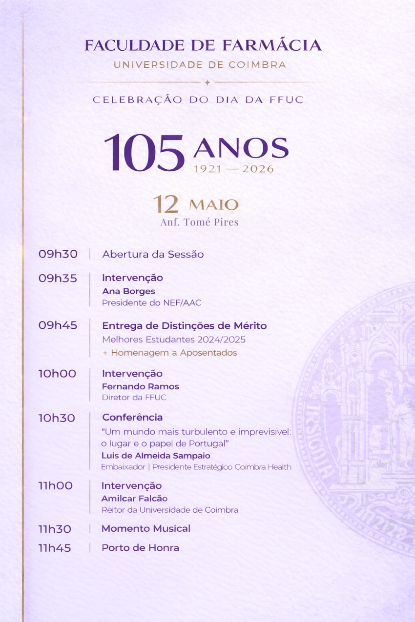 Dia da Faculdade de Farmácia da UC celebra-se terça-feira