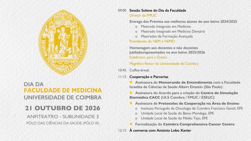 Celebra-se a 21 de outubro o Dia da Faculdade de Medicina da UC